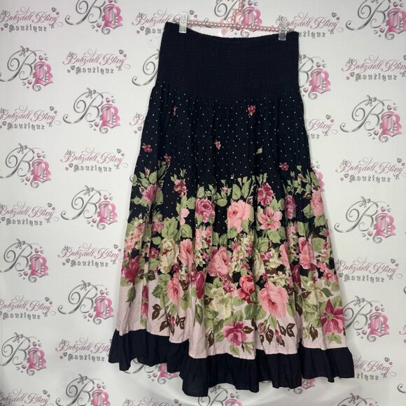 Skirt/dress roses polka dot pink green black stretchy wear as a dress or skirt - Picture 5 of 8